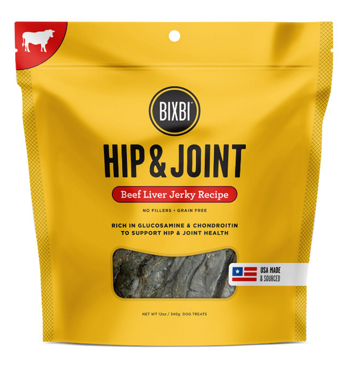 Bixbi Hip and Joint Support Beef Liver Jerky Dog Treats， 5oz.