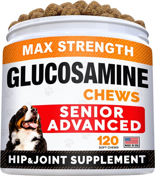 StrellaLab Senior Advanced Glucosamine Omega-3 Soft Chews Bacon Flavor Hip and Joint Pain Relief Dog Supplement， 120 Count