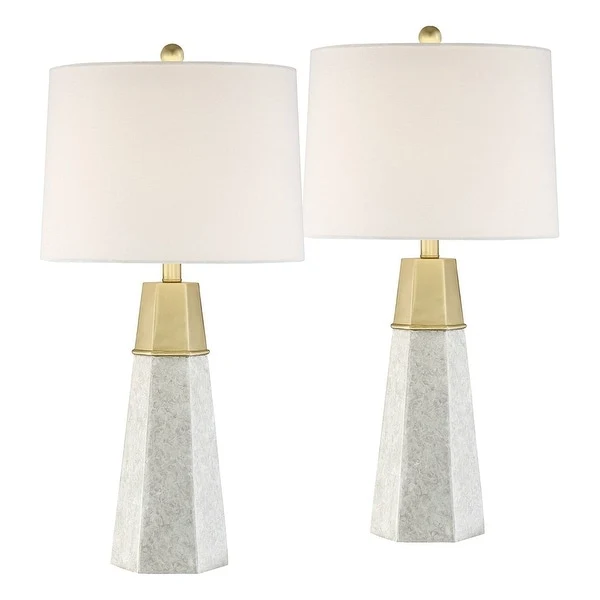 Set of 2 Modern Table Lamps Tapered Column Fabric Shade - 14