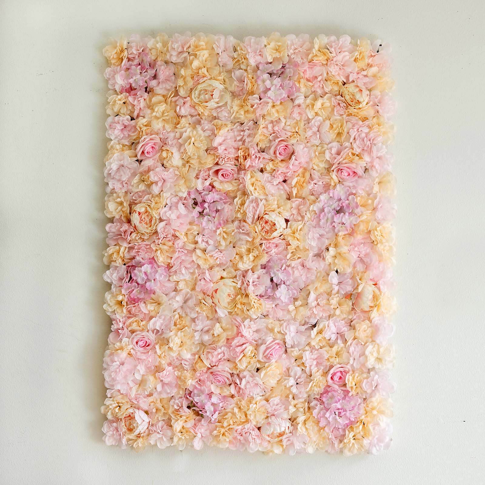 Pink Champagne UV Protected Assorted Flower Wall Mat Backdrop 4 Artificial Panels 13 Sq ft.