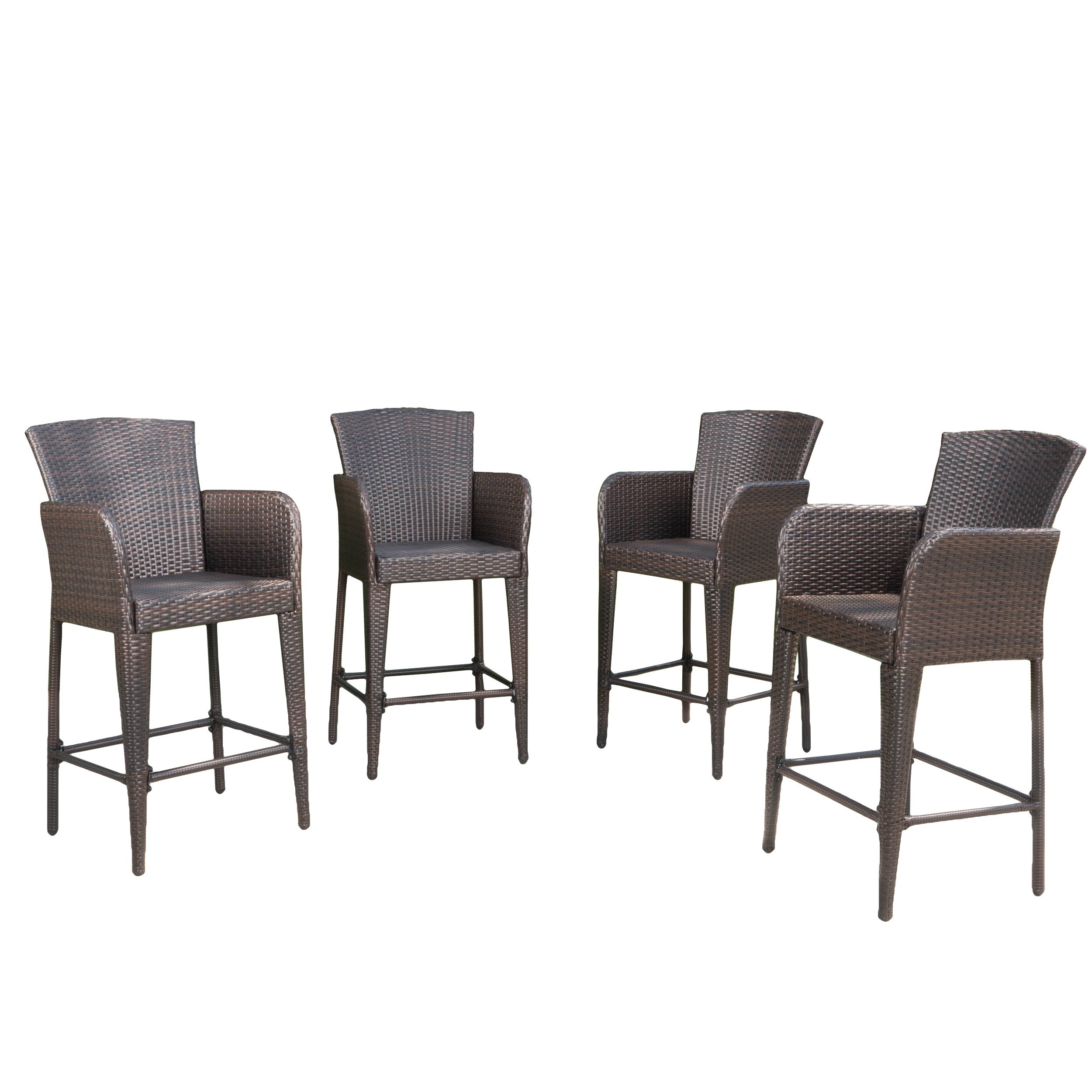 Bheleso 28-Inch Contemporary Outdoor Multibrown Wicker Barstool (Set of 4)