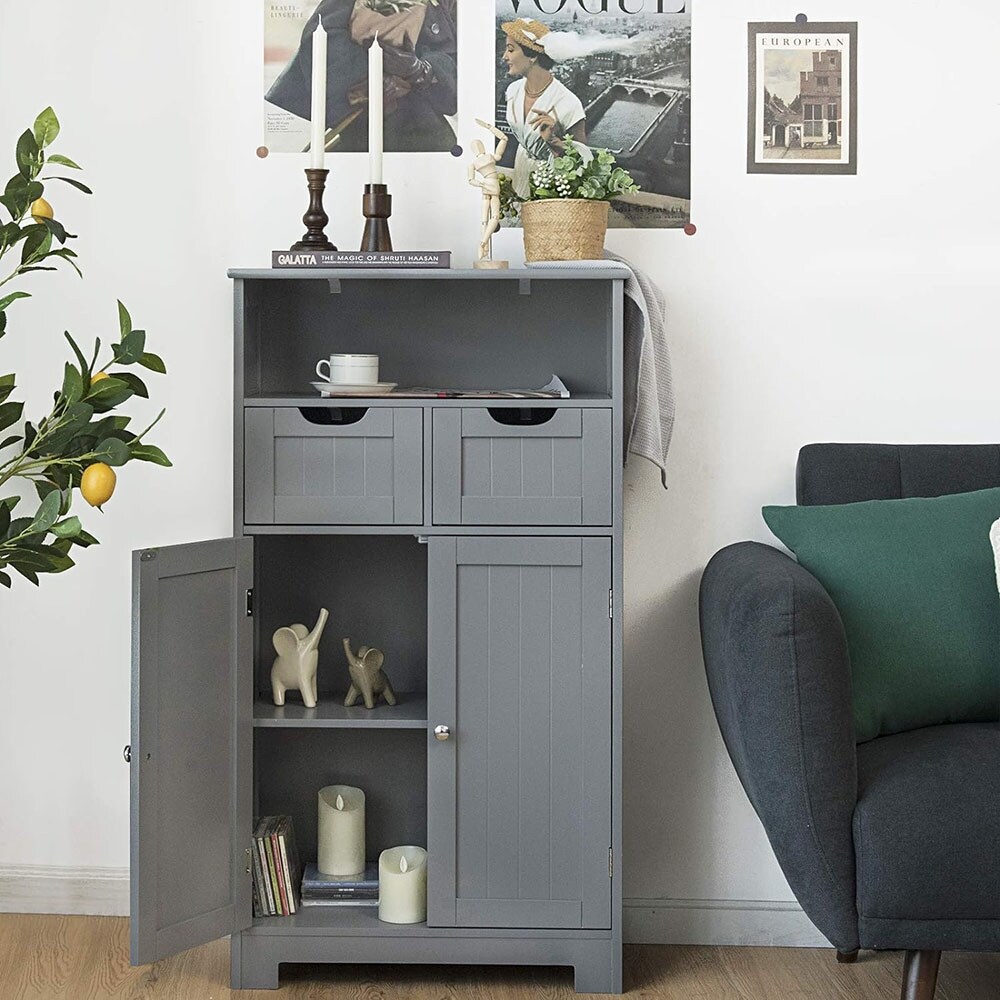 Bathroom Floor Cabinet  Storage Cabinet w/Open Shelf Grey