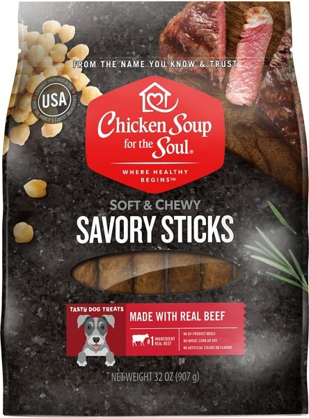 Chicken Soup for the Soul Savory Sticks Real Beef Soft and Chewy Dog Treats， 32-oz bag