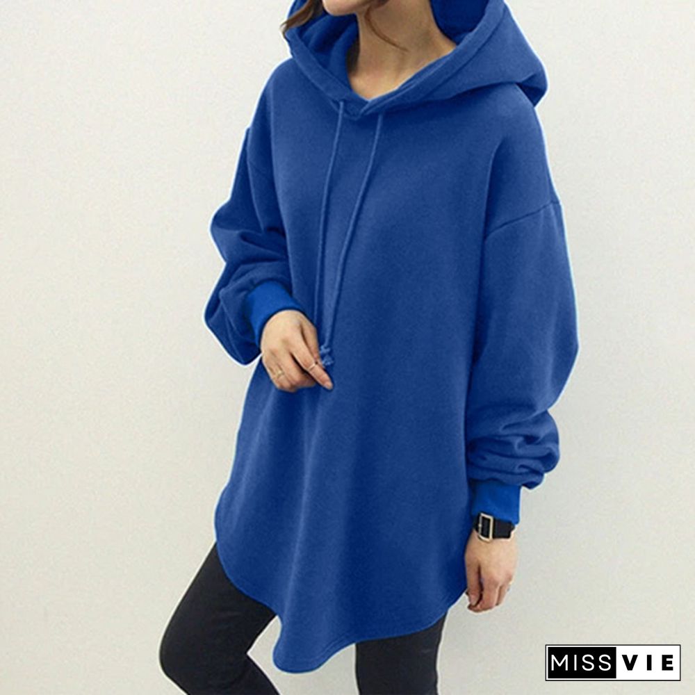 Womens Loose Blouse Casual Pullover Shirt Sweatshirt Top Hoodies Hooded Dress Plus Size