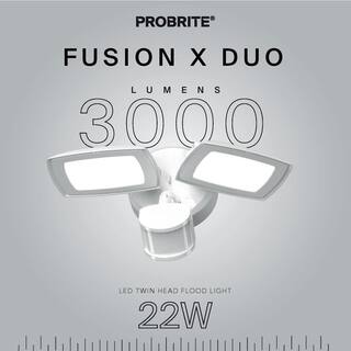 PROBRITE 200-Watt Equivalent White Outdoor Integrated LED Flood Light Twin Head Motion-Activated Flood Light 3000 Lumens FSXD30-MS-4K-WH