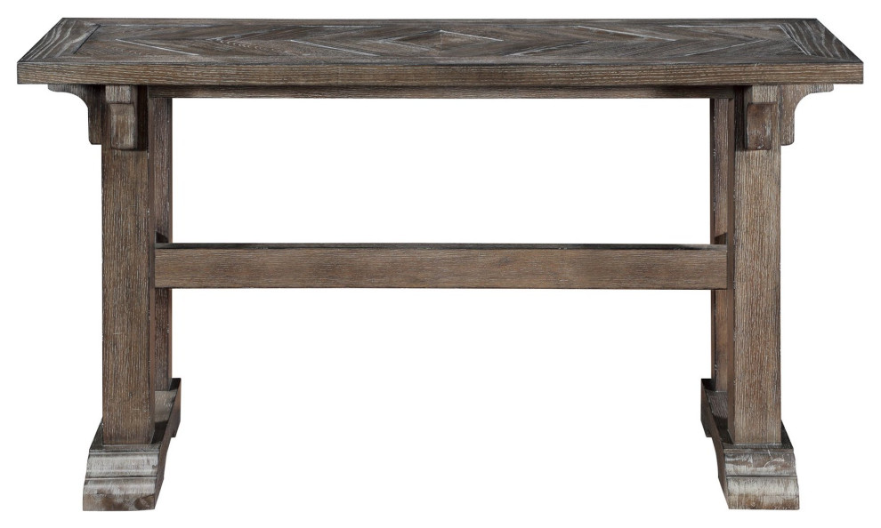 Rustic Console Table  Double Pedestal Base With Box Diamond Top  Driftwood Brown   Farmhouse   Console Tables   by Decor Love  Houzz