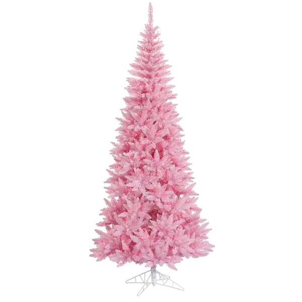 Vickerman 5.5' Pink Fir Slim Artificial Christmas Tree，Pink Duralit LED Lights