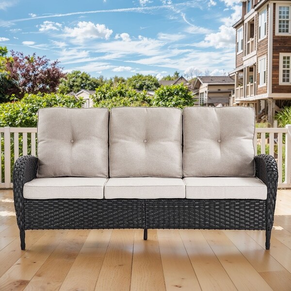 Gymojoy 3Seat Outdoor Wicker Sofa with Professional Outdoor Cushions