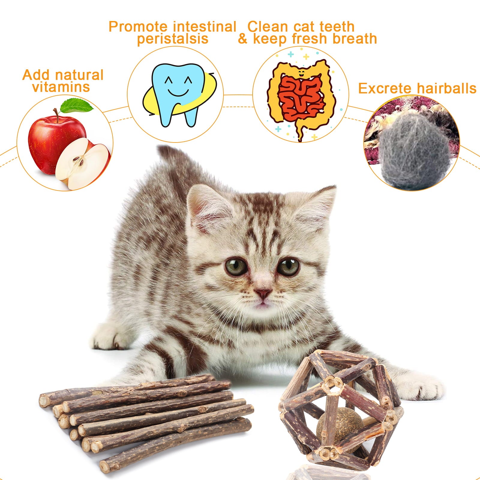 Catnip Chew Toys for Cats Natural Silvervine Sticks Catnip Ball Catnip Chew Toy Cleaning Teeth Molar Tools Chew Sticks for Cat Kitten Kitty