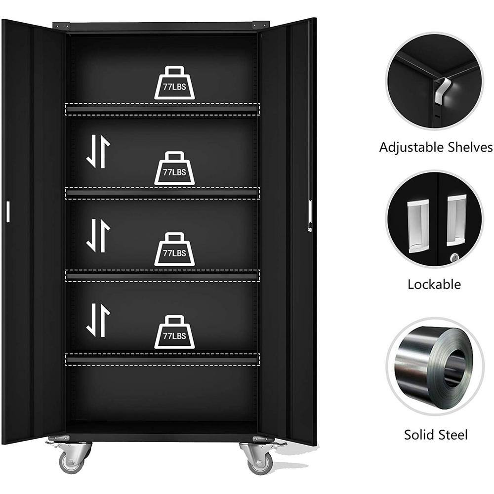 Aobabo 72 in. Black Rolling Locking Storage Cabinet with Adjustable Shelves PX-AFC0003-1-1