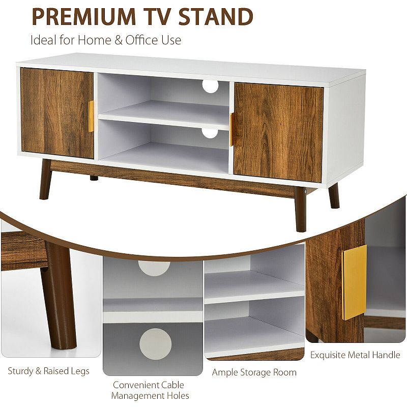 2 Door TV Stand with 2 Cabinets and Open Shelves for TVs up to 50 Inch TV