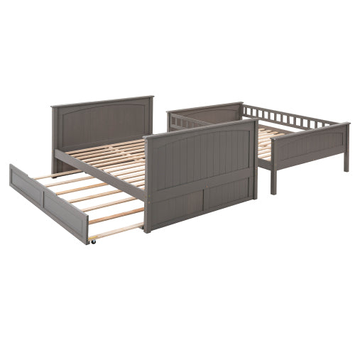 Churanty Full Over Full Bunk Bed with Twin Size Trundle, for Kids and Teens, Brushed Gray