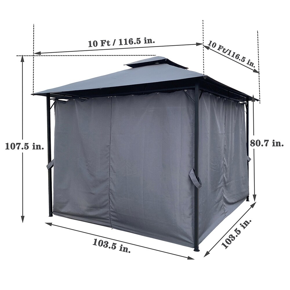 Outdoor Patio Garden Gazebo Tent With Curtains  Gray