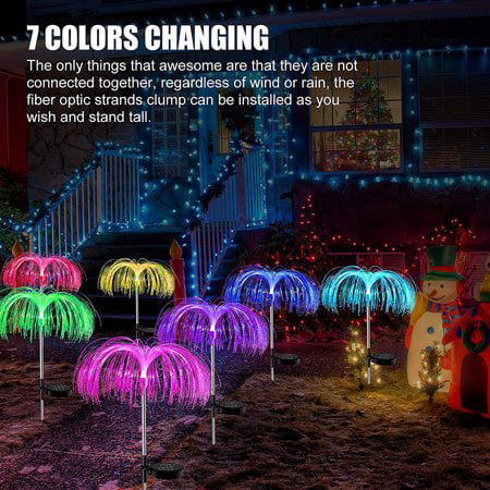 2PCS Solar Powered Garden Firework Lights ， Giugt 7 Color Changing Decorative Weeping Willow Jellyfish Lights Waterproof， Outdoor Flower Stake Light for Yard Lawn Pathway Patio Holiday