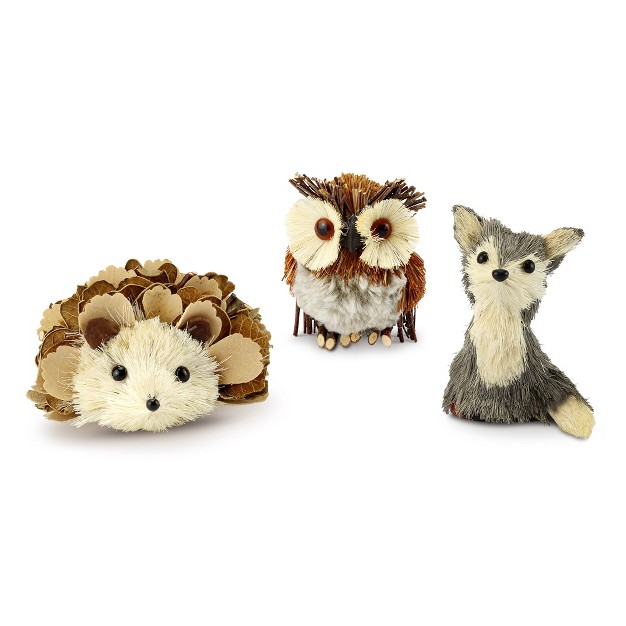 Auldhome Design Woodland Friends Figurines 3pc Set Fox owl hedgehog Forest Animals Decor For Fall Christmas Winter And Themed Decor Or Parties