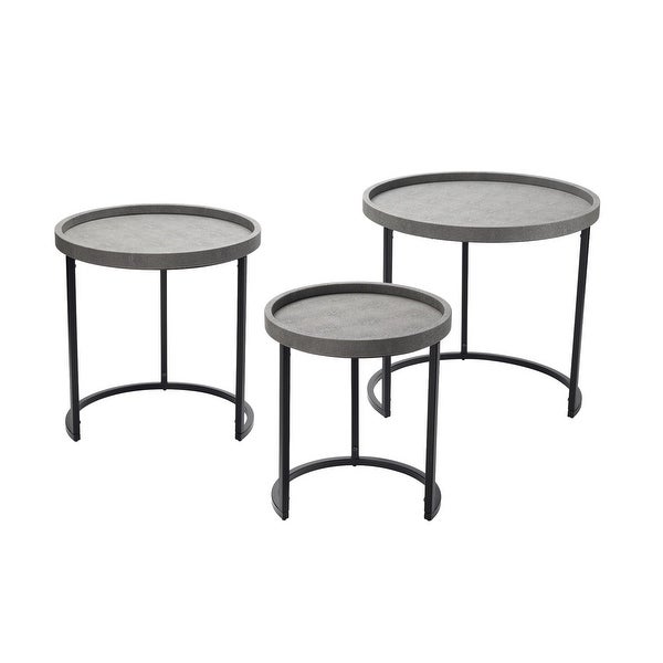 Set of 3 Gray and Black Decorative Round Side Table， 23.5