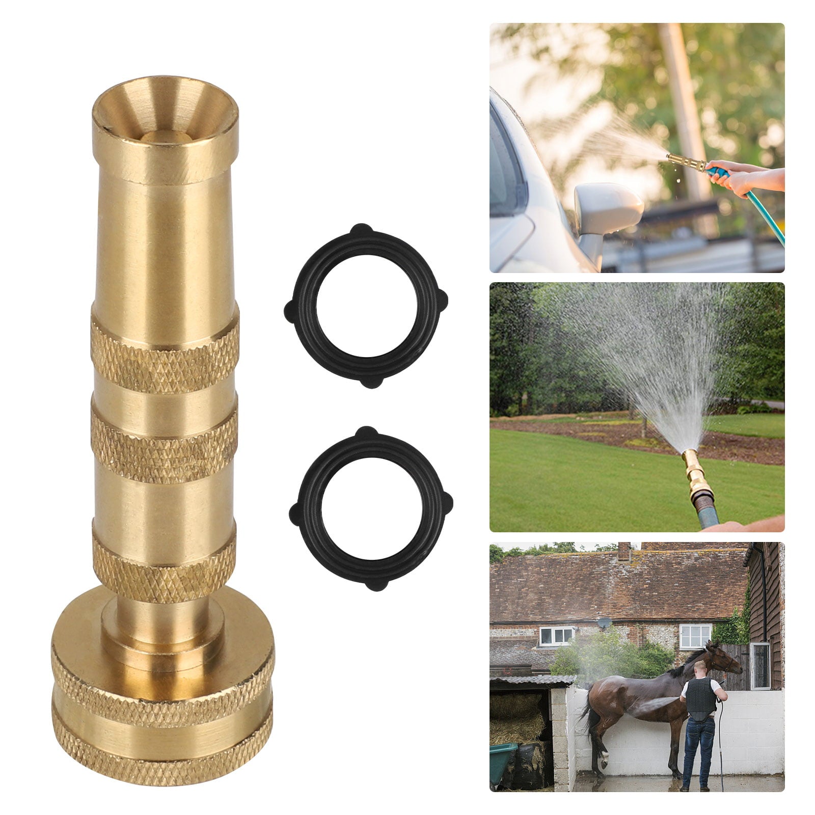 High Pressure Hose Nozzle， EEEkit Lead-Free Brass Nozzle for Car and Garden， Heavy Duty Adjustable Twist Water Sprayer from Spray to Jet， Solid Brass Hose Nozzle for Standard Hose