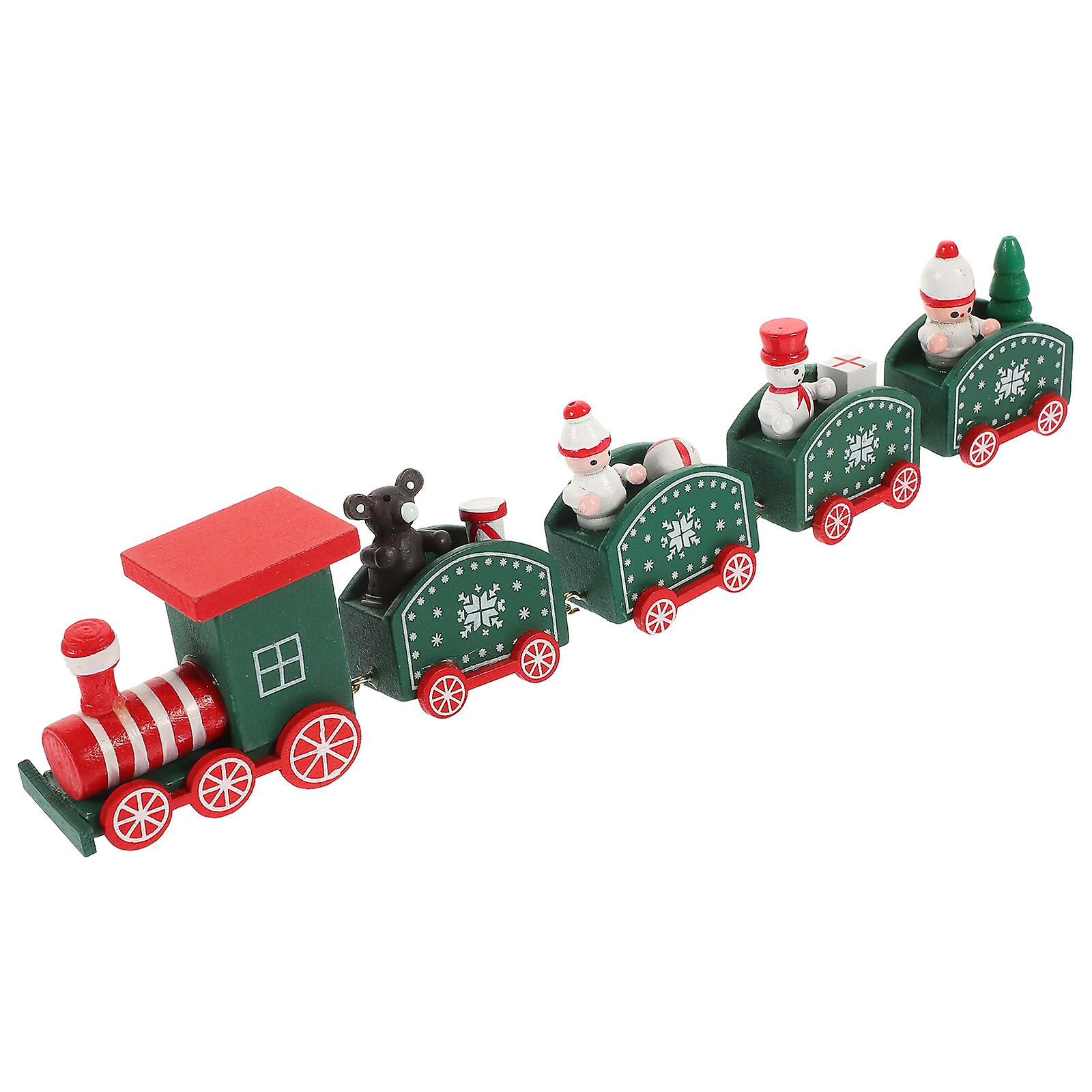 Wooden Train Toy Cartoon Train Model Christmas Home Decoration Festival Desktop Craft