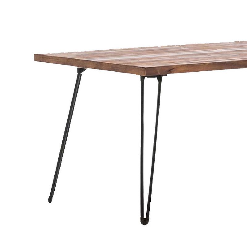 Smith 48 Inch Fir Wood Cocktail Coffee Table， Black Metal Pin Legs， Weathered Brown