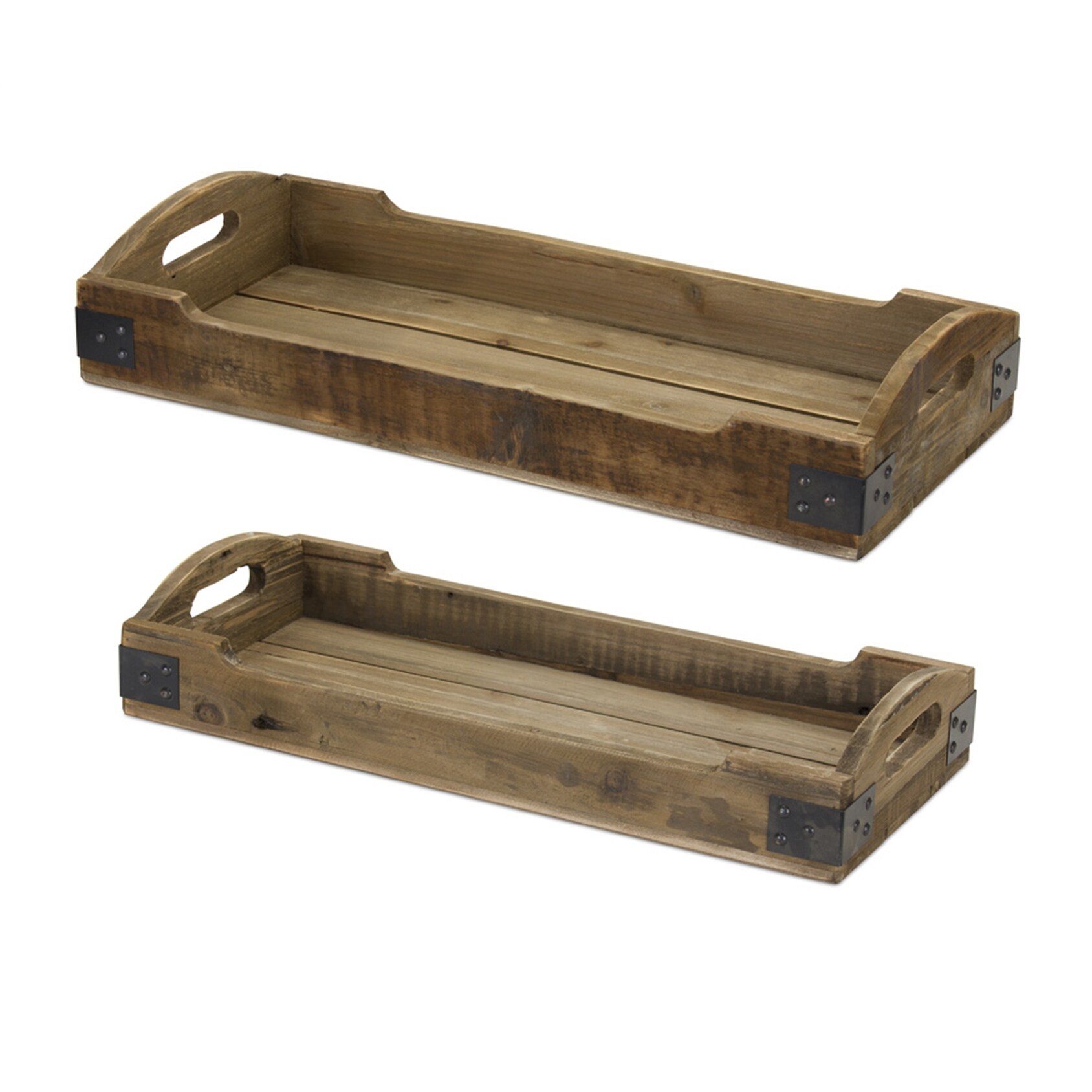 Wood and Iron Tray (Set of 2) - 23.5 x 11 x 4.5