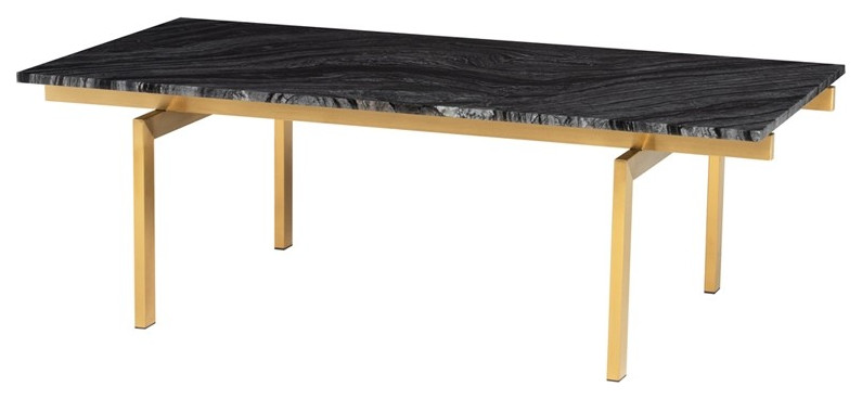 Cinzia Coffee Table Black Wood Vein Marble Top Brushed Gold   Contemporary   Coffee Tables   by Rustic Home Furniture Deco  Houzz