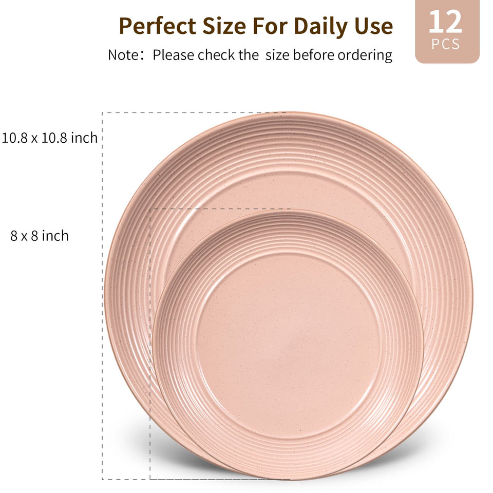 12-Piece Dinner Plates Set, Large Size Luncheon Plate Set Modern Porcelain Serving Plate