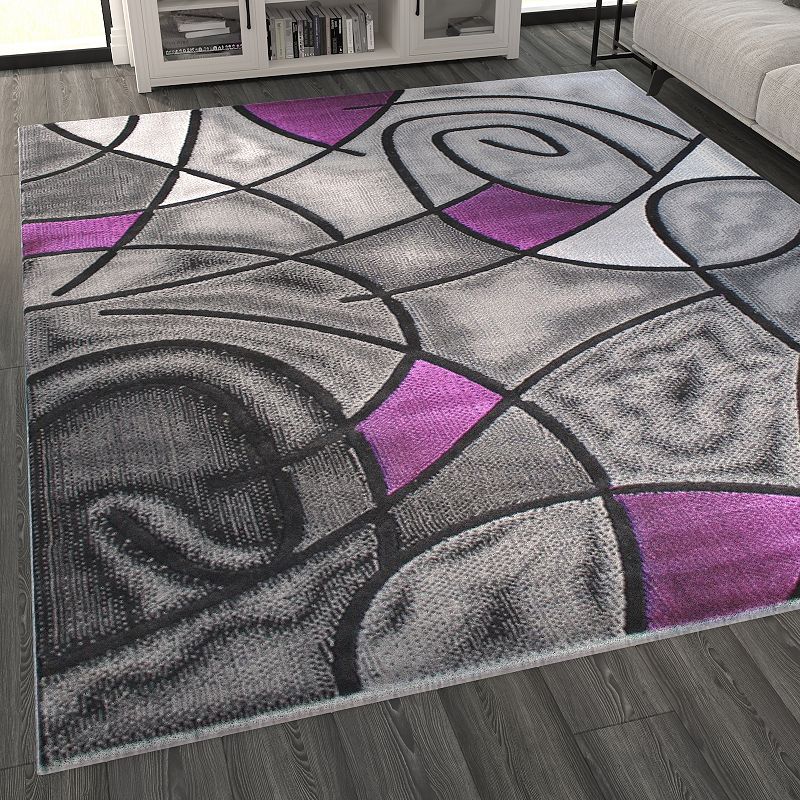 Masada Rugs Masada Rugs Trendz Collection 8'x10' Modern Contemporary Area Rug in Purple， Gray and Black