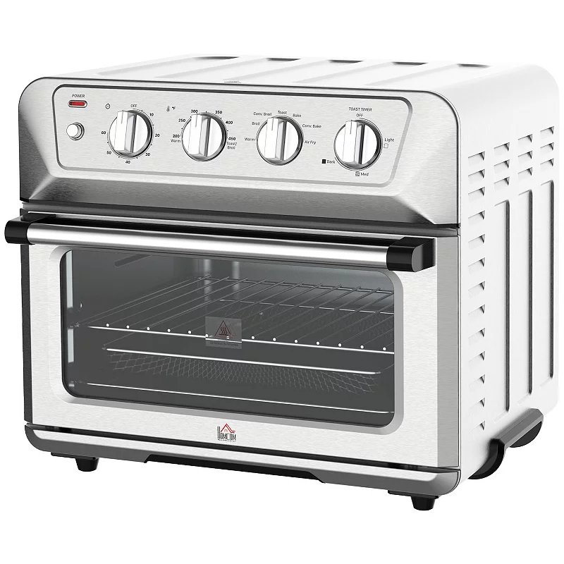 HOMCOM Air Fryer Toaster Oven， 21QT 7-In-1 Convection Oven Countertop， Warm， Broil， Toast， Bake and Air Fry， 4 Accessories Included， 1800W， Stainless Steel Finish