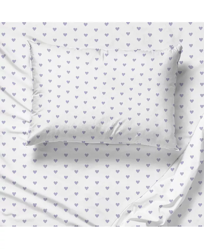 Saturday Park Purple Hearts 100% Organic Cotton Twin Sheet Set