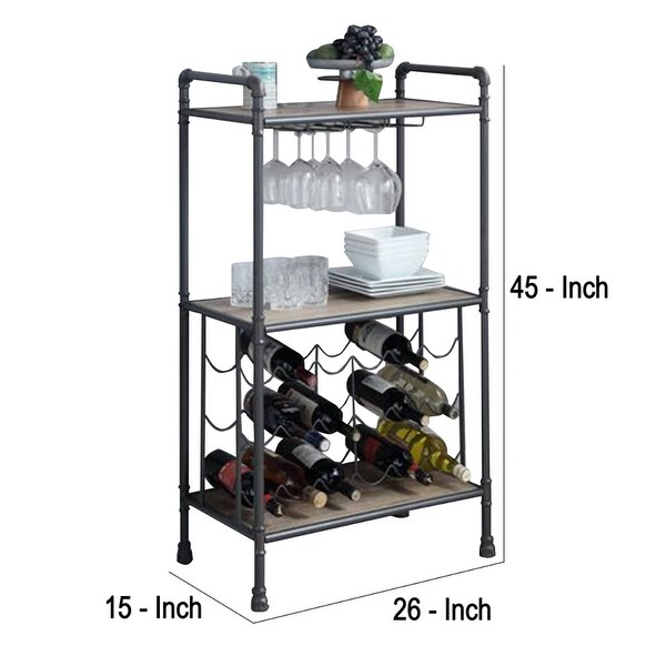 Wine Bottle Rack with 2 Tier Shelves and Metal Frame - Gray - 26 L X 15 W X 45 H Inches