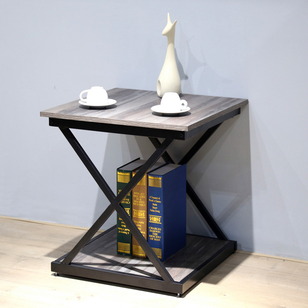 Stella Side Table  Weathered Gray/Black   Industrial   Side Tables And End Tables   by CAROLINA CLASSICS  Houzz