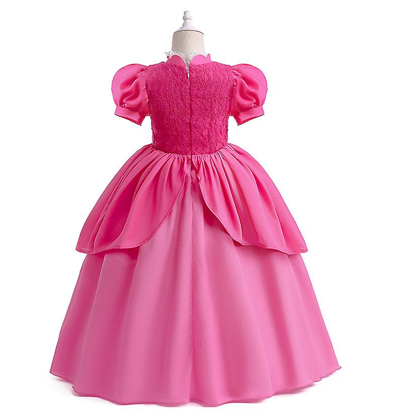 10pcs Girls Princess Peach Dress With Wig Super Brothers Cosplay Costume Fancy Dress Outfits Role Play