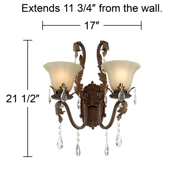 2 light Fixture Crystal Scroll Arms Amber Glass Shade For Bedroom Bathroom Home