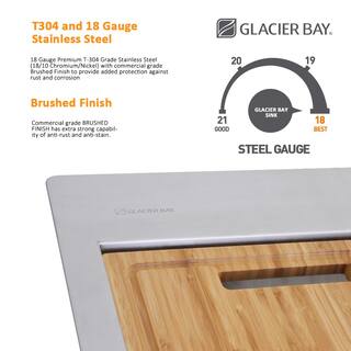 Glacier Bay Zero Radius FarmhouseApron-Front 18G Stainless Steel 36 in. Double Bowl Workstation Kitchen Sink Spring Neck Faucet 4315F-2