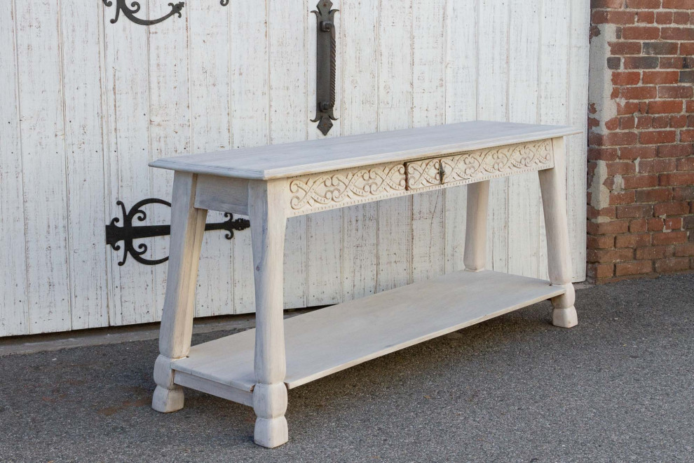 Bleached Wood Carved Tavern Console Table   French Country   Console Tables   by De cor  Houzz