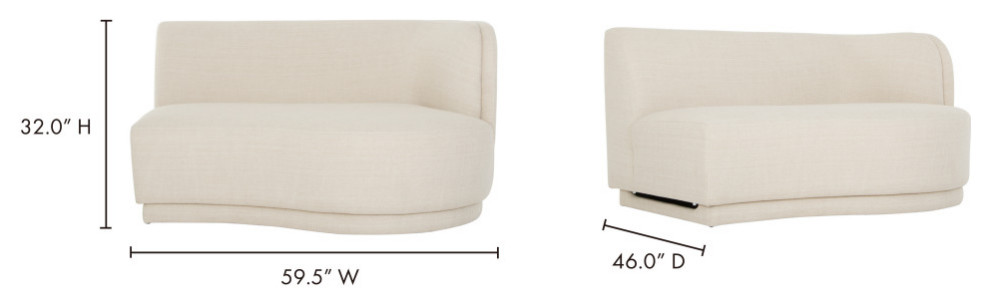 Yoon 2 Seat Chaise Right Sweet Cream   Contemporary   Loveseats   by Moe  x27s Home Collection  Houzz