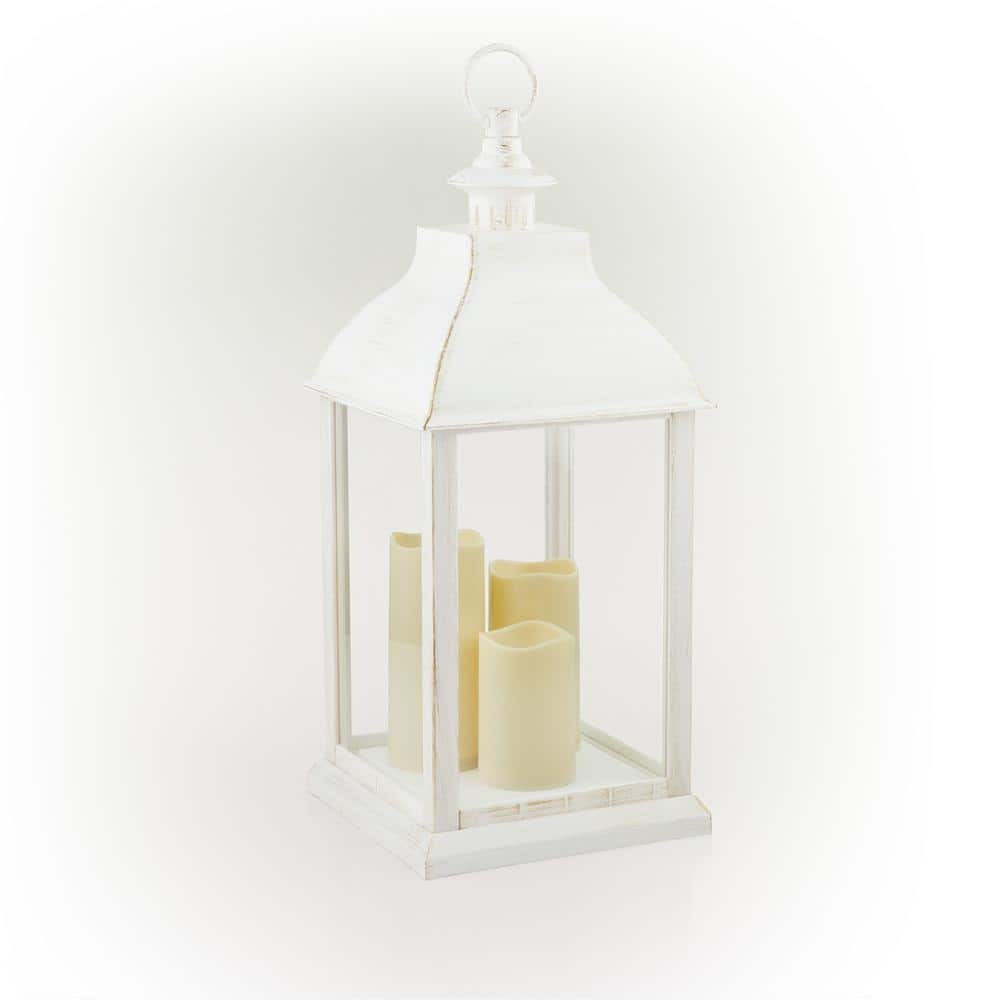 Alpine Corporation 22 in. Tall Battery-Operated White Outdoor Path Light Lantern with LED Lights IVY100HH-S