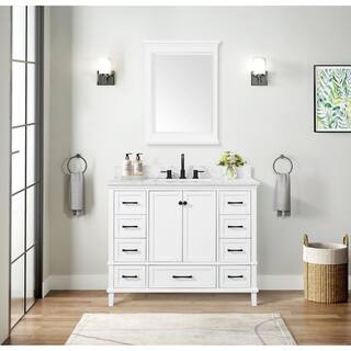 Home Decorators Collection Merryfield 43 in. W x 22 in. D x 35 in. H Bathroom Vanity in White with Carrara White Marble Top 19112-VS43-WT