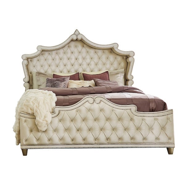 Justine Ivory and Camel 5-piece Upholstered Bedroom Set - - 35553483