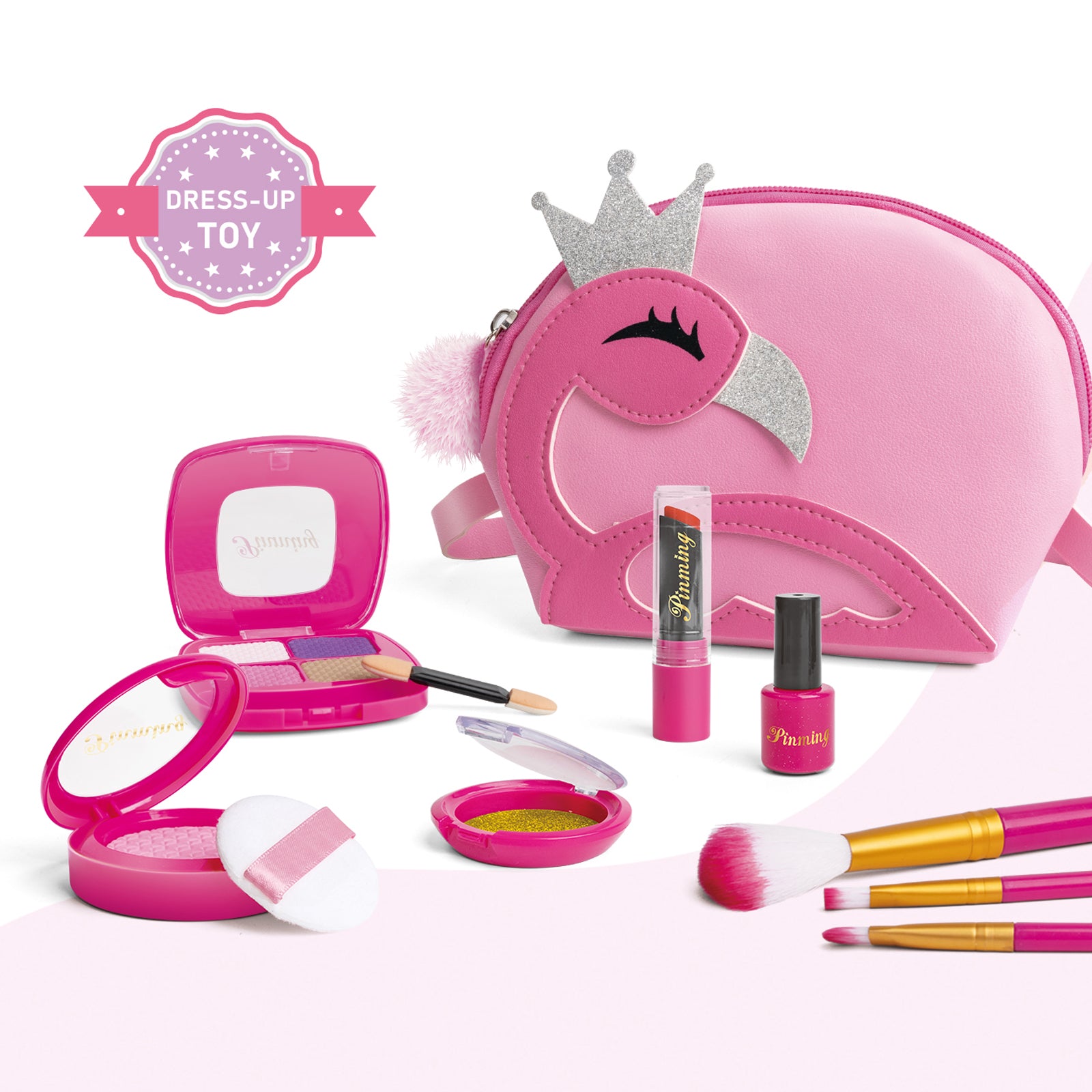 Kids Pretend Makeup Kit Toys for Girls 3-6 Years with Pink Flamingo Bag Real Children Pretend Play Set