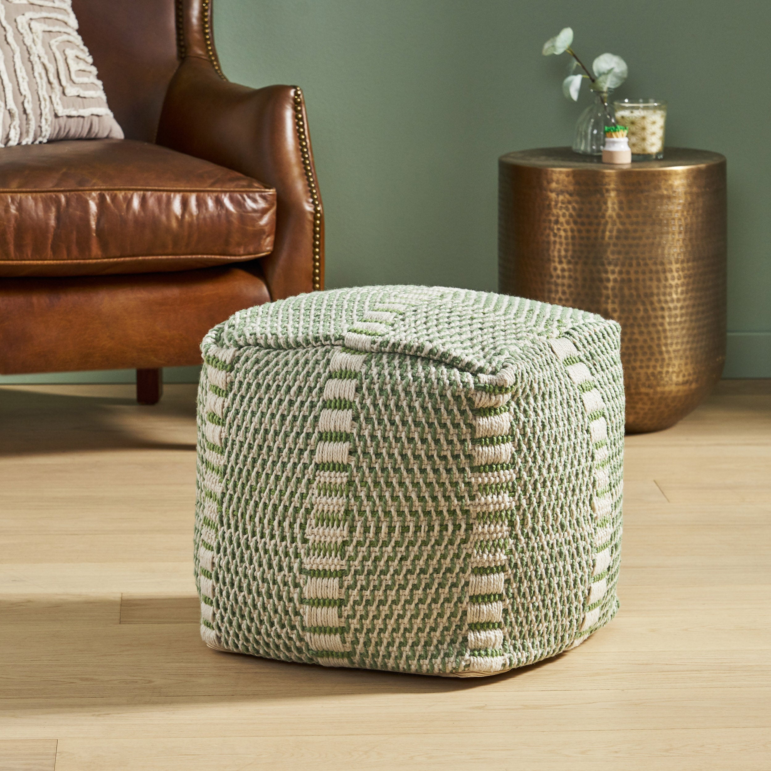 Dexter Indoor Handcrafted Boho Water Resistant Cube Pouf