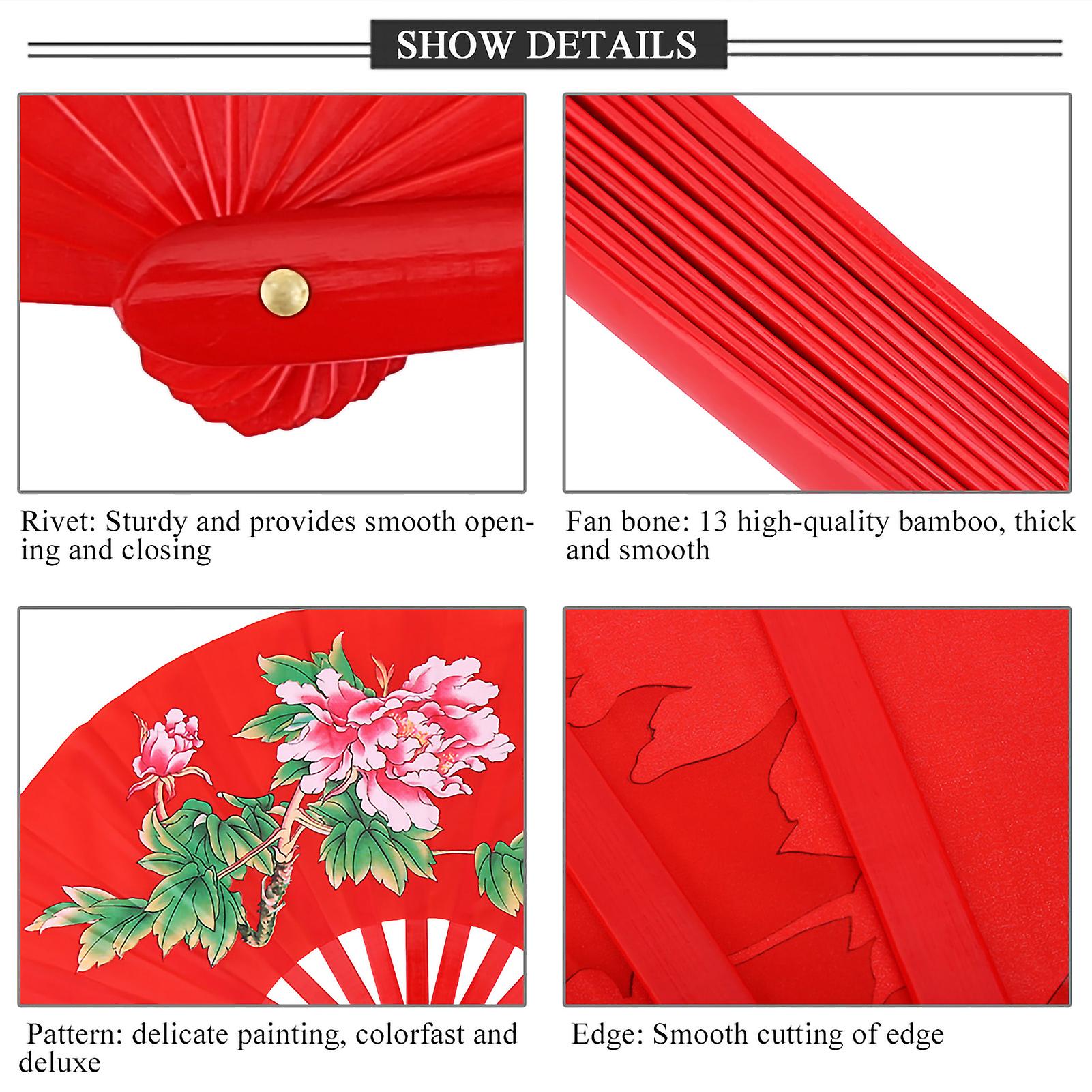 Tai Chi Martial Arts Kung Fu Bamboo Silk Fan Right Hand Wushu Dance Pratice Training (red)