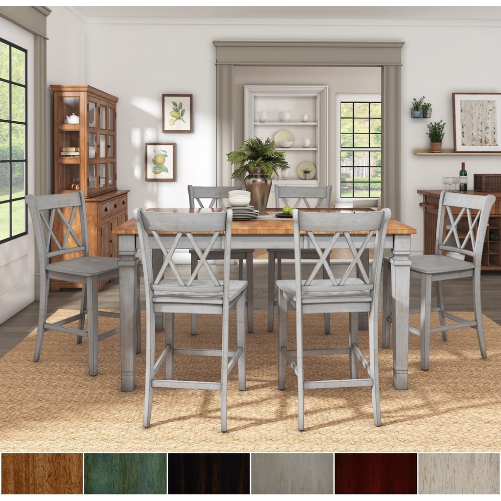 Elena Antique Grey Extendable Counter Height Dining Set   Double X Back by iNSPIRE Q Classic