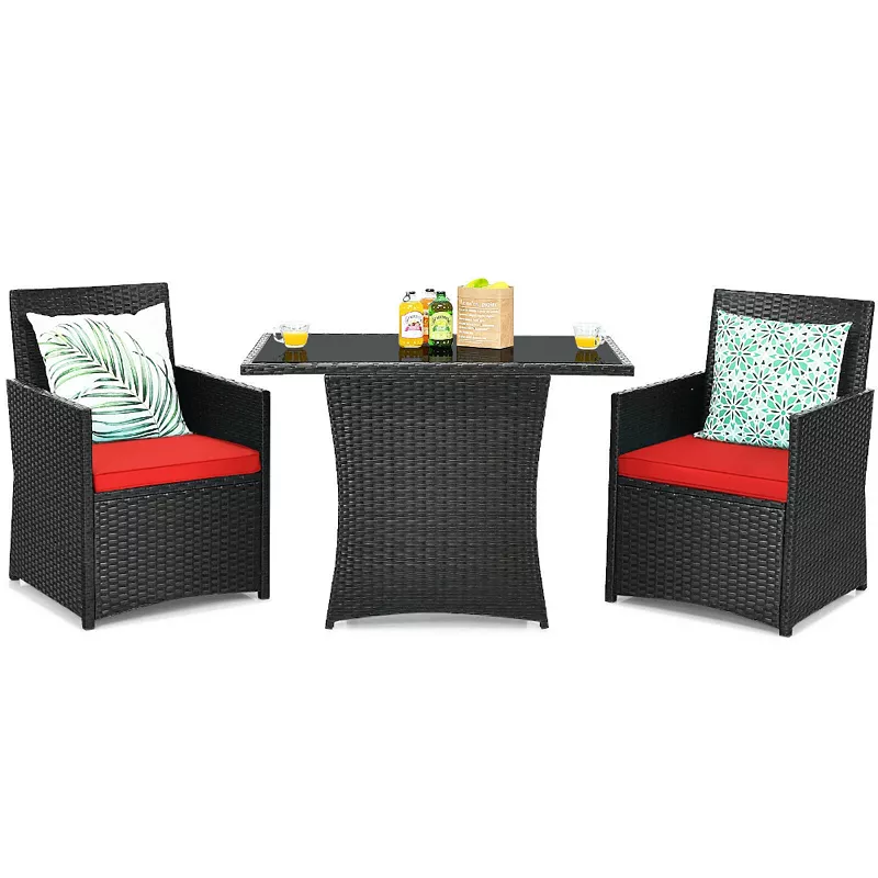 3 Pcs Patio Rattan Furniture Set with Cushion and Armrest Sofa