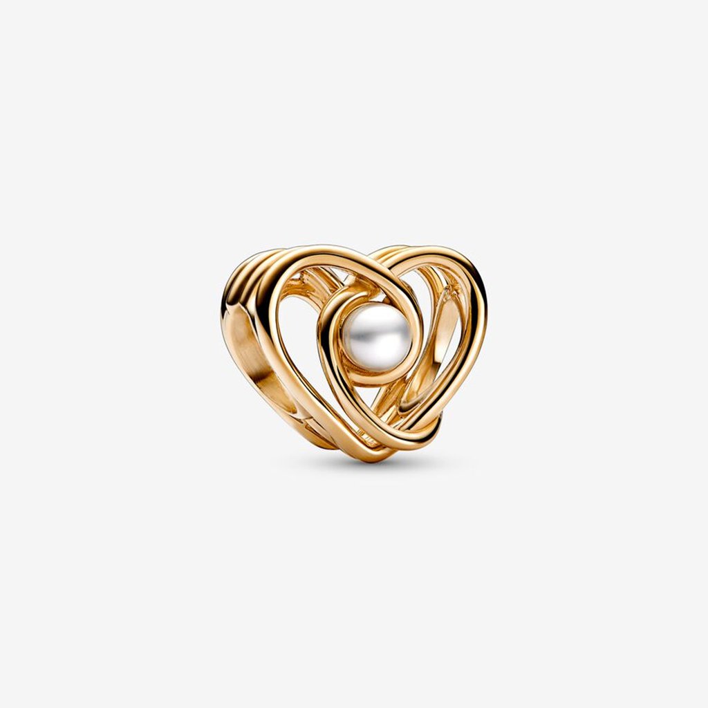 PANDORA  Openwork Swirling Heart & Treated Freshwater Cultured Pearl Charm