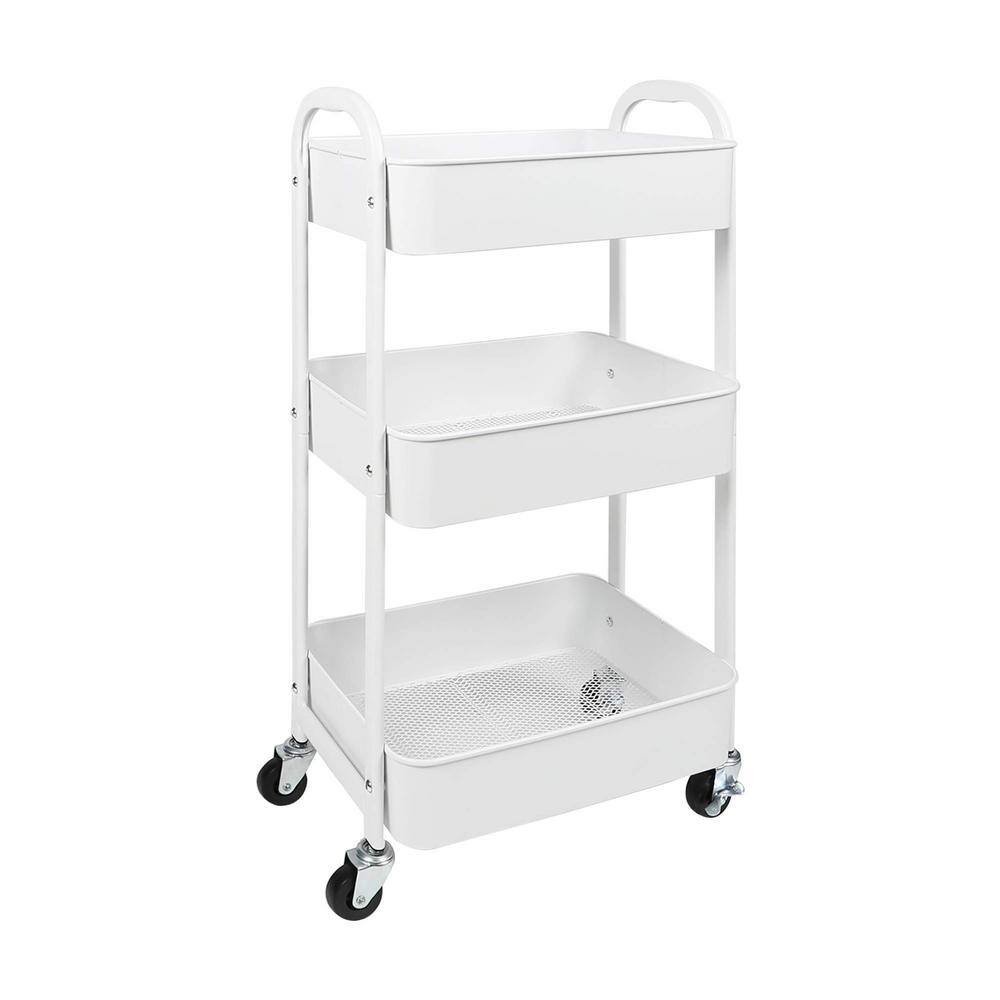 3-Tier Rolling Utility Cart with Caster Wheels Easy Assembly for Kitchen Bathroom PU2BGQ