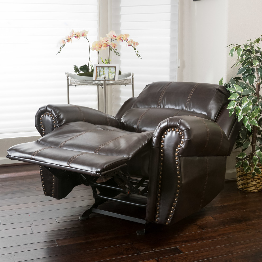 GDF Studio Harbor Dark Brown Leather Glider Recliner Club Chair   Transitional   Recliner Chairs   by GDFStudio  Houzz