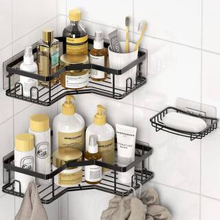 Dracelo 3-Pack Adhesive Stainless Steel Corner Shower Caddy Organizer Shelf with 8 hooks B0B8MZKBH8