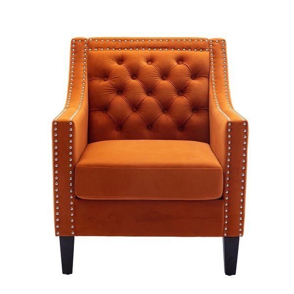 Accent Armchair Living Room Chair with Nailhead Trim Upholstered and Plush Cushion， Leisure Barrel Chair with Solid Wood Legs