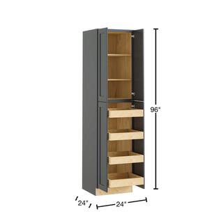 Home Decorators Collection Newport Onyx Gray Shaker Assembled Plywood 24 x 96 x 24 in. Stock Pantry Kitchen Cabinet 4 ROTs Soft Close Doors U242496-4T-NDO